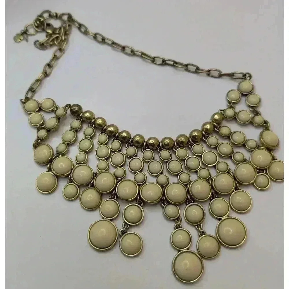 Lucky Brand Jewelry Vanilla Beaded Necklace Gold Tone Statement Piece